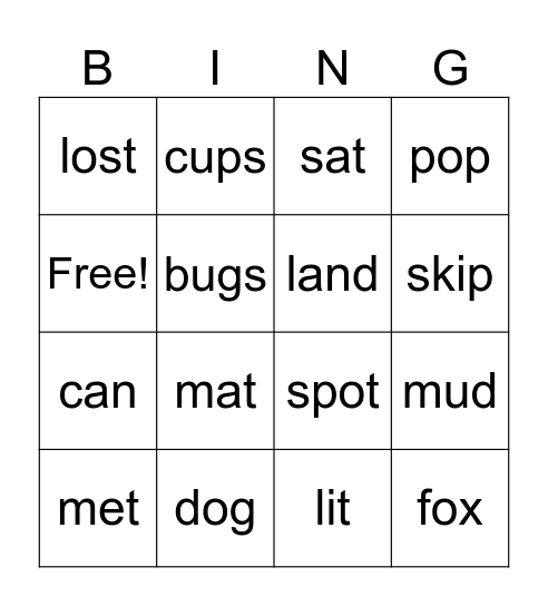 CVC Bingo! Bingo Card