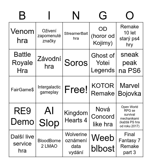 State of Play 2026 Bingo Card