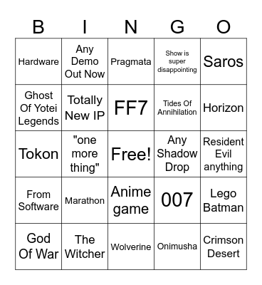 2026 showcase Bingo Card