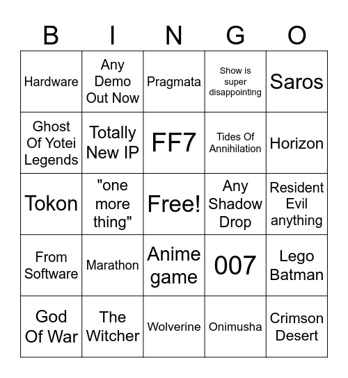 2026 showcase Bingo Card