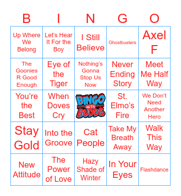 80s Movie Songs Bingo Card