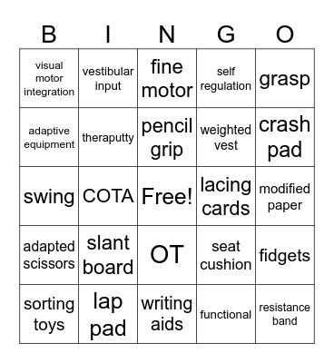 Occupational Therapy Bingo Card