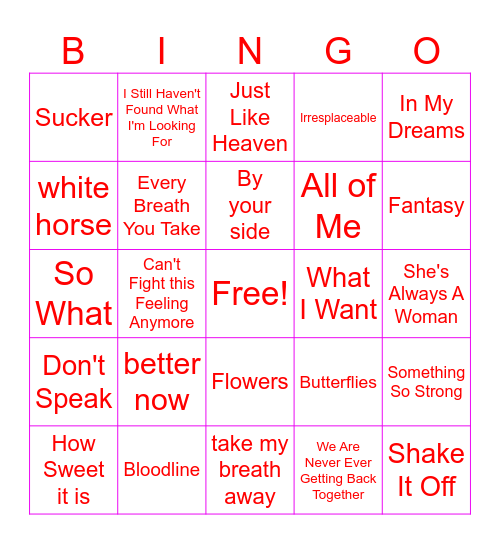 WE Team Valentine's Day Music Bingo! Bingo Card