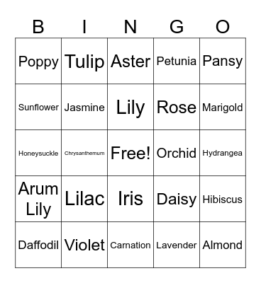 Spring - Flower Bingo Card