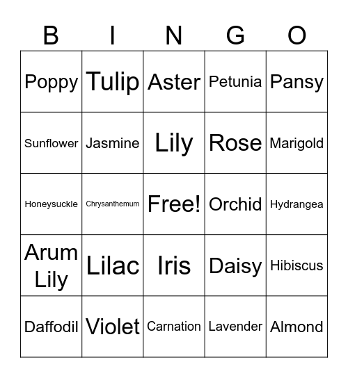 Spring - Flower Bingo Card