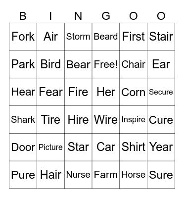 Vocalic R Bingo Card