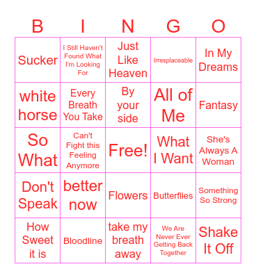 WE Team Valentine's Day Music Bingo Card