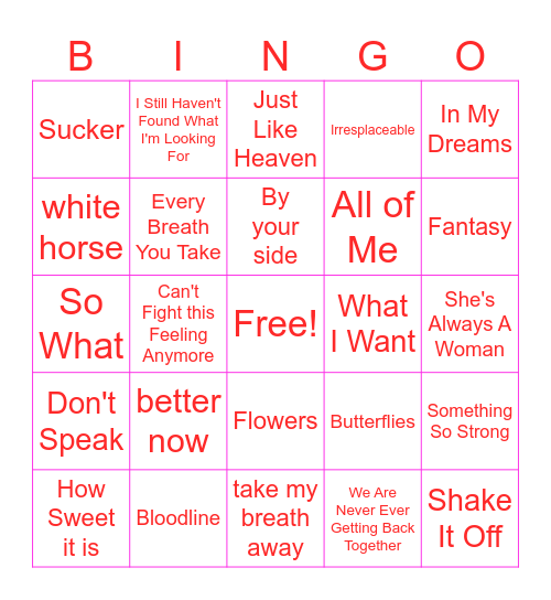 WE Team Valentine's Day Music Bingo Card