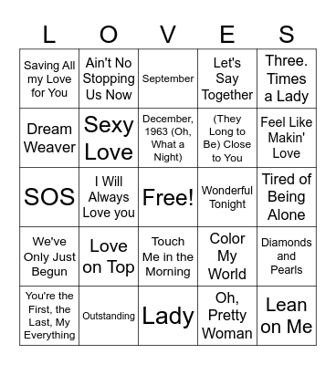 LOVE SONGS Bingo Card