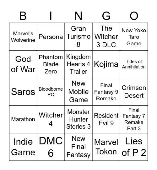 State of Play 2026 Bingo Card