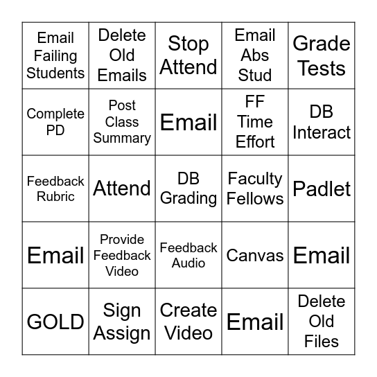 To Do List Bingo Card