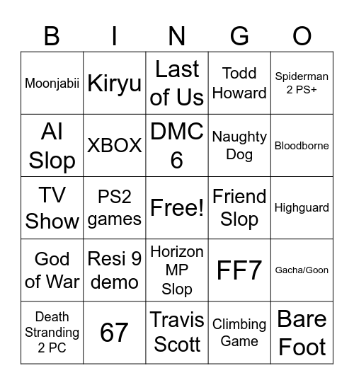State of Play Bingo Card