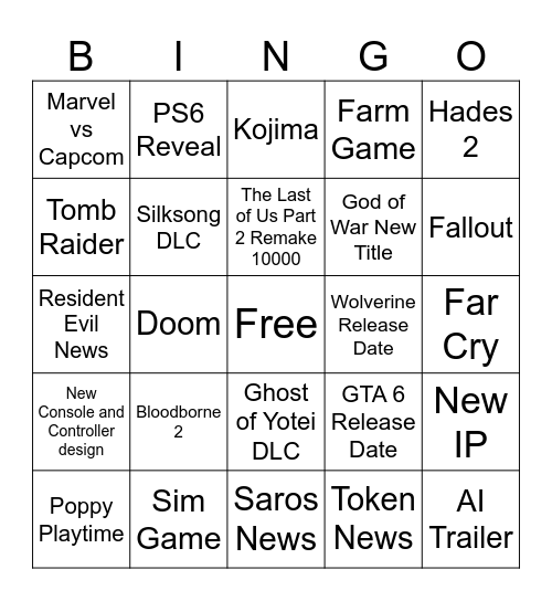 State of Play Bingo Card