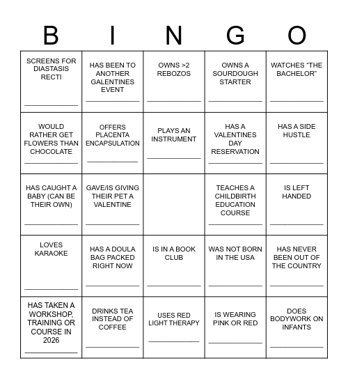 Galentine’s Bingo Card