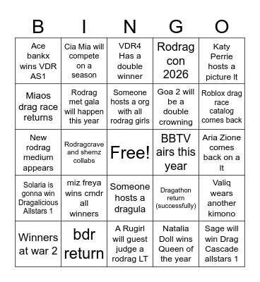 2025 Rodrag Bingo Card
