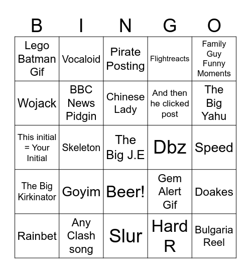 Instagram Slop Bingo Card