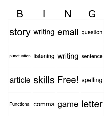 Functional skills English Bingo Card