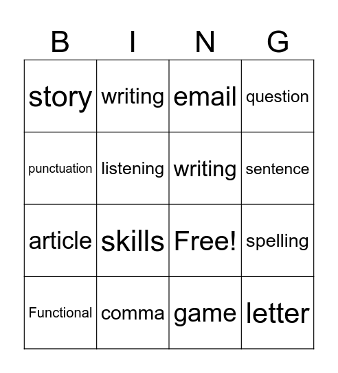Functional skills English Bingo Card