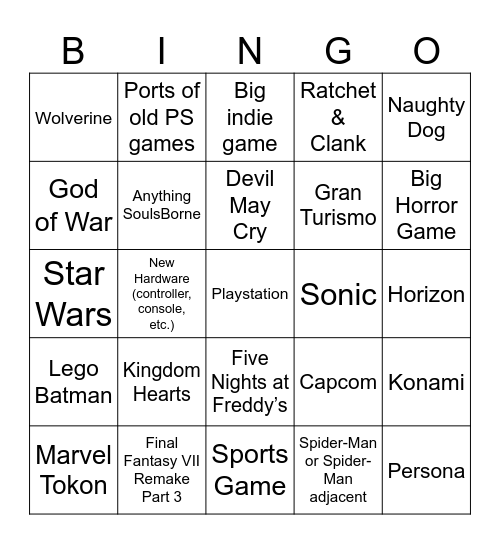 State of Play 2/12/26 Bingo Card