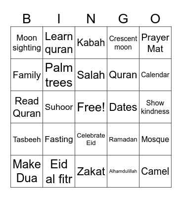 Ramadan Bingo Card