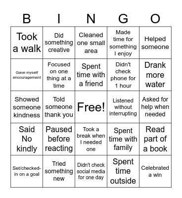 Intentional Bingo Card