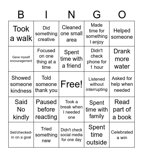 Intentional Bingo Card