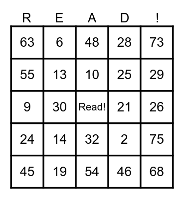 I LOVE TO READ Bingo Card