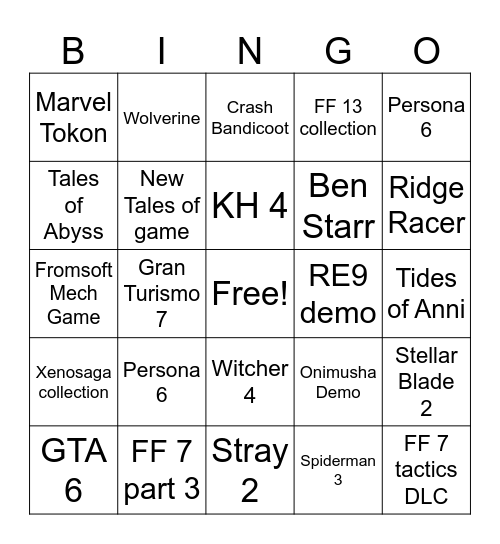 Untitled Bingo Card