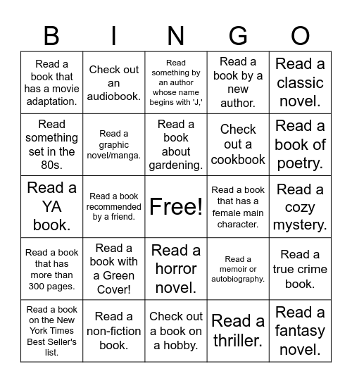 SRP 2026 Adult Book Bingo Card