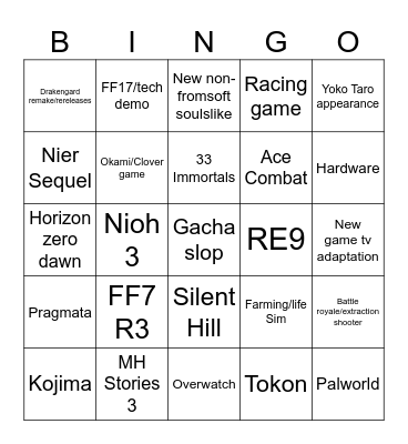 FF7 predictions Bingo Card