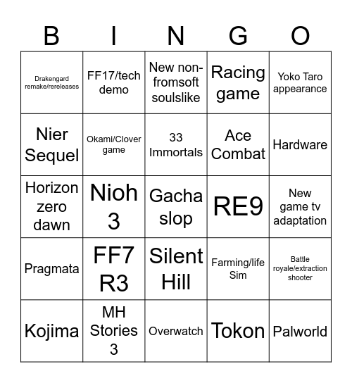 FF7 predictions Bingo Card