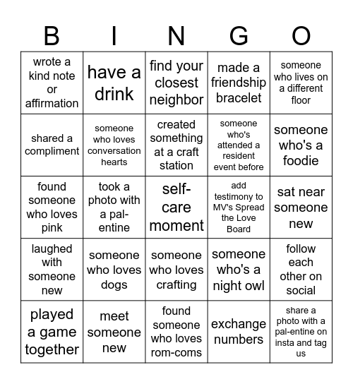 Pal-entine's Bingo! Bingo Card