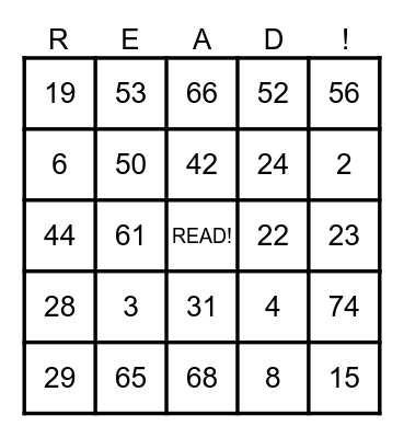 I LOVE TO READ Bingo Card