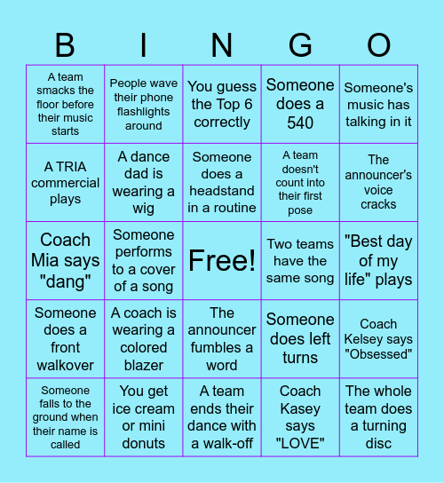 Dance Team State | Jazz Day Bingo Card