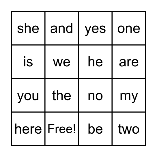 Sight Words 1 Bingo Card