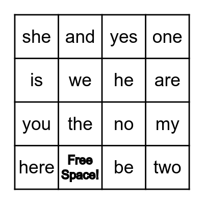 Sight Words 1 Bingo Card