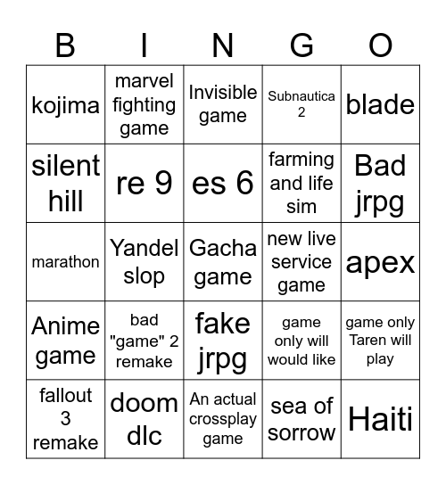 Sony state of play feb Bingo Card