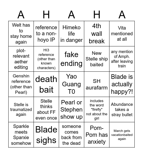 HSR 4.0 predictions Bingo Card