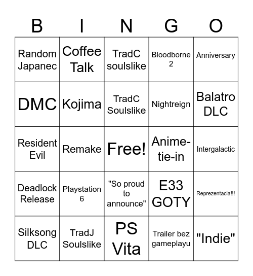 STATE OF PLAY Bingo Card