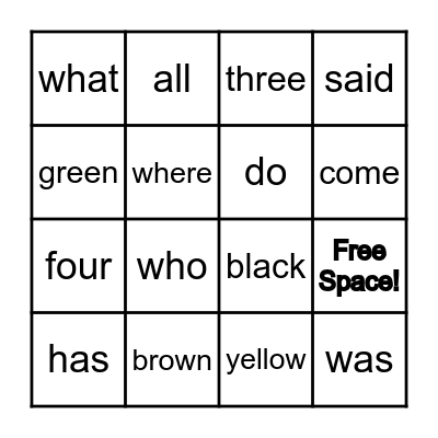 Sight Words 2 Bingo Card