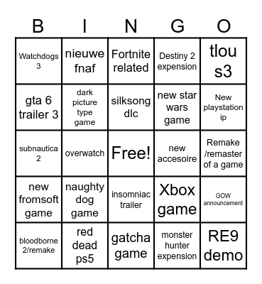 state of play Bingo Card