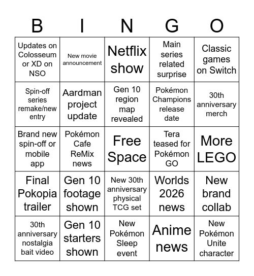Pokémon Day 2026 Bingo Card