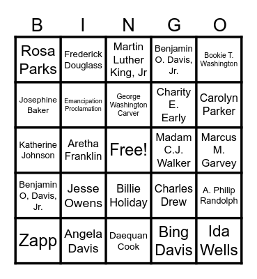 Black History Bingo Card