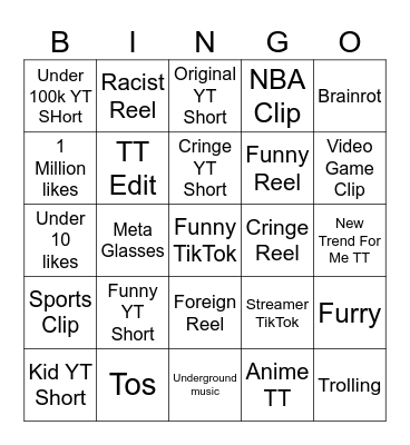 Mixed Social Media Bingo Card