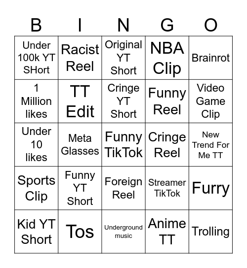 Mixed Social Media Bingo Card