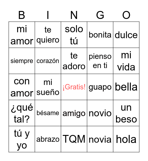 Dichos de Amor Bingo Card
