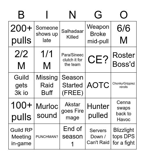 Midnight Season 1 Bingo Card