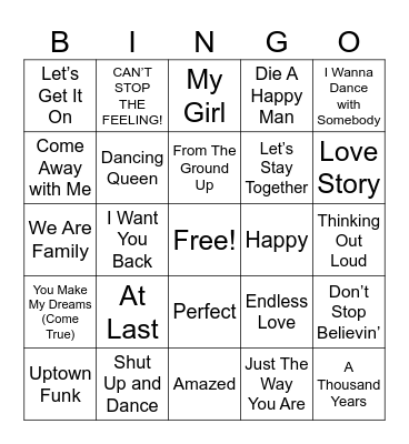 Wedding Dance Favorites Bingo Card