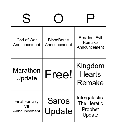 State of Play Feb 2026 Bingo Card