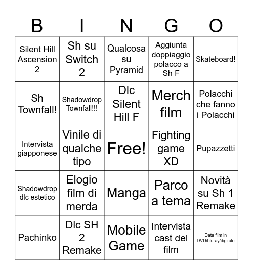 Silent Hill Bingo Card